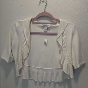 NWT White House Black Market Cream Ruffle Cardigan
